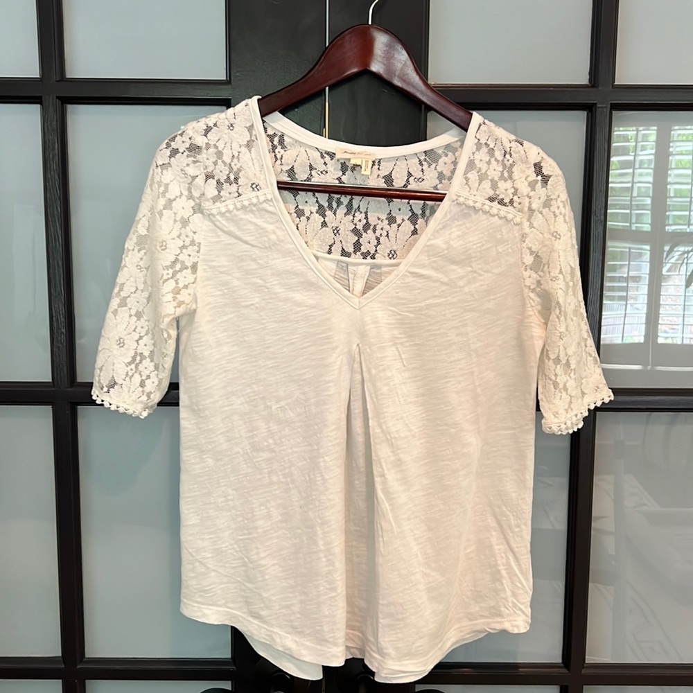 Meadow & Rue lace cotton 3/4 sleeve shirt